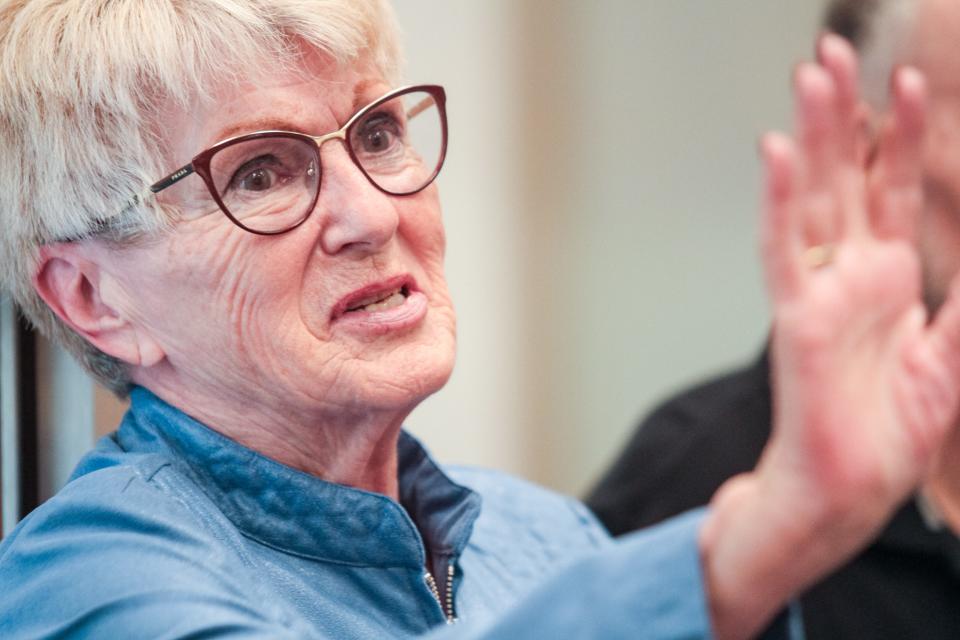 Thelda Williams, former interim mayor for the City of Phoenix, speaks at a retirement party for Manny Quiñonez at the Phoenix City Hall in Phoenix on April 12, 2019.