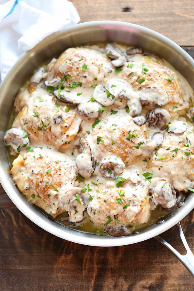 <strong>Get the <a href="http://damndelicious.net/2015/01/09/chicken-creamy-mushroom-sauce/" target="_blank">Chicken with Creamy Mushroom Sauce recipe</a> from Damn Delicious</strong>