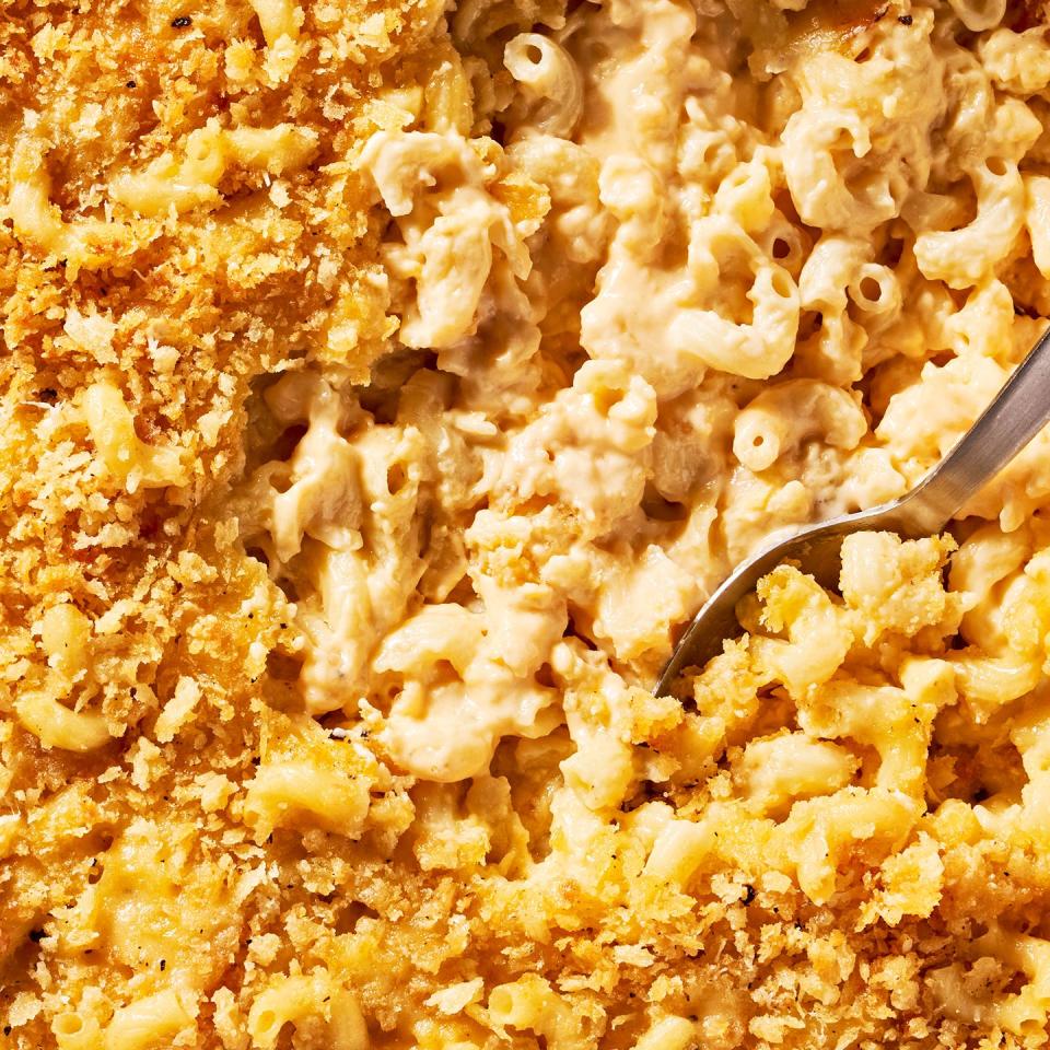 homemade mac and cheese baked with breadcrumbs