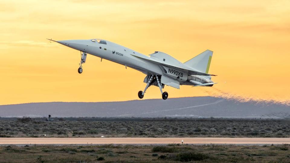 A video released by Boom Supersonic on March 22, 2024, shows the first test flight of it’s XB-1 supersonic jet at the Mojave Air & Space Port in California.