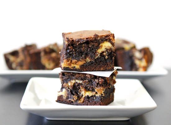 <strong>Get the <a href="http://www.tablefortwoblog.com/2012/04/20/peanut-butter-cheesecake-and-cookie-dough-brownies/" target="_hplink">Peanut Butter Cheesecake and Cookie Dough Brownies recipe</a> by Table for Two</strong>