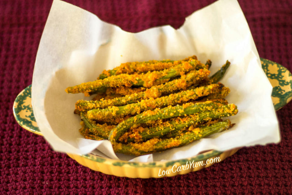 <p>Low Carb Yum</p><p>These oven-fried green beans are an easy and delicious addition to any low-carb meal!</p><p><strong>Get the recipe: <a href="http://lowcarbyum.com/oven-fried-green-beans/" rel="nofollow noopener" target="_blank" data-ylk="slk:Oven Fried Green Beans;elm:context_link;itc:0;sec:content-canvas" class="link ">Oven Fried Green Beans</a></strong></p>