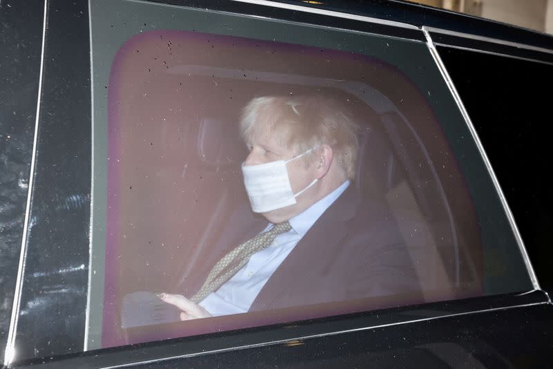 Britain's Prime Minister Boris Johnson leaves BBC Broadcasting House, in London