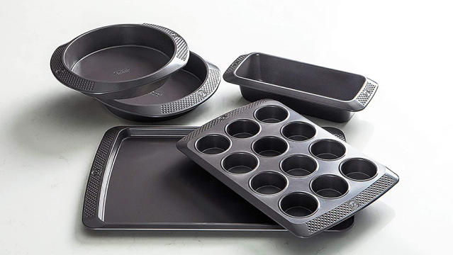 12-Piece Stainless Steel Bakeware Sets, E-far Metal Baking Pan Set Include  Round Cake Pans, Square/Rectangle Baking Pans with Lids, Cookie Sheet
