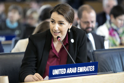 H.E. Mariam bint Mohammed Saeed Hareb Almheiri, UAE Minister of State for Food Security, speaks at the FAO on the occasion of World Food Day