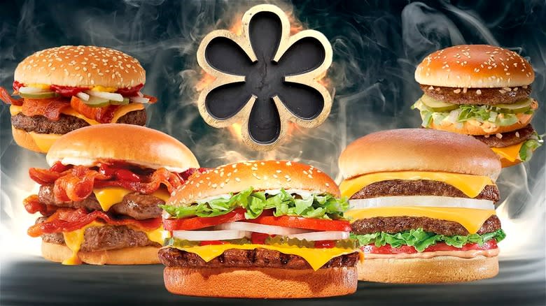 assorted burgers with Michelin-like symbol