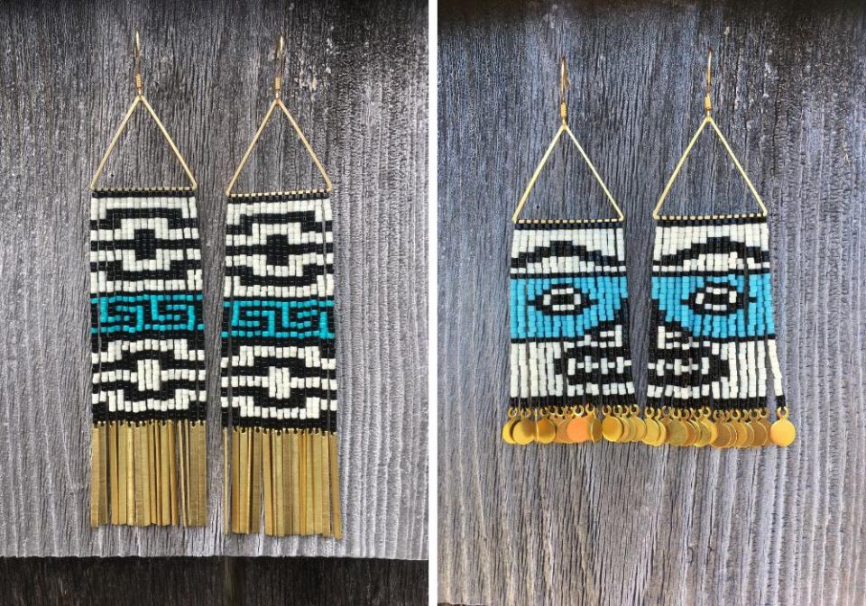 Left to right: Tail of the Raven With Cresting Waves Earrings, $165; Naaxiin (Chilkat) Face Earrings, $185 (Photo: Huckleberry Woman)