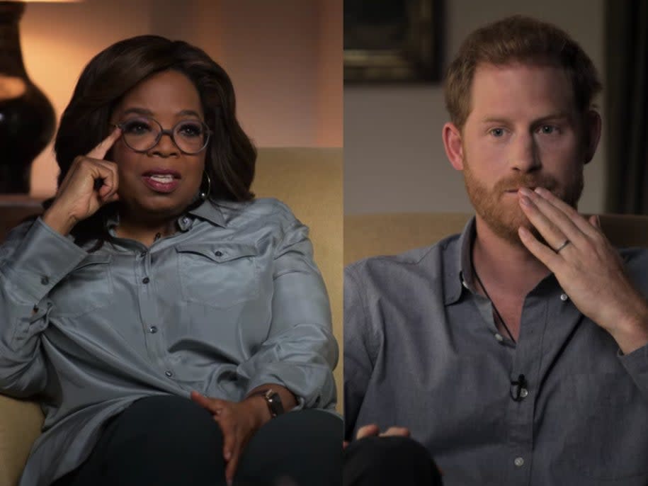 <p>Shared experiences: Oprah Winfrey and Prince Harry in the trailer for ‘The Me You Can't See’</p> (YouTube/Apple TV)