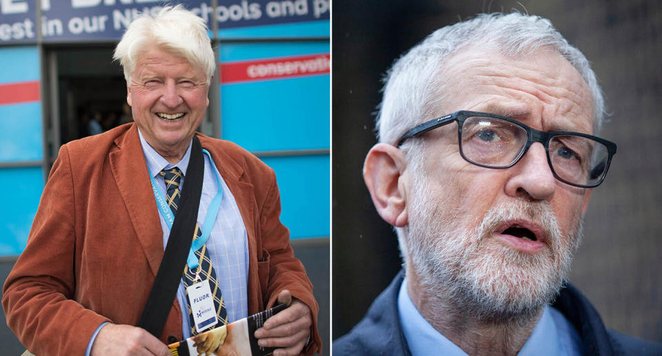 Stanley Johnson (left) and Jeremy Corbyn (right) will not be fined for breaching coronavirus rules. (PA)