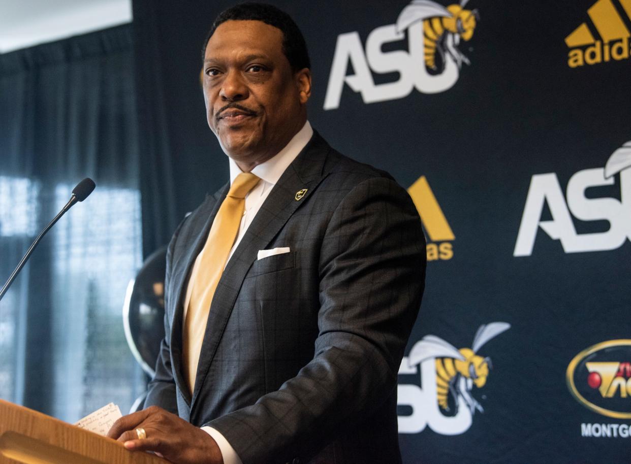 Tony Madlock is announced as the Alabama State University Men’s Basketball head coach at Hornets Stadium in Montgomery, Ala., on Tuesday, April 12, 2022.