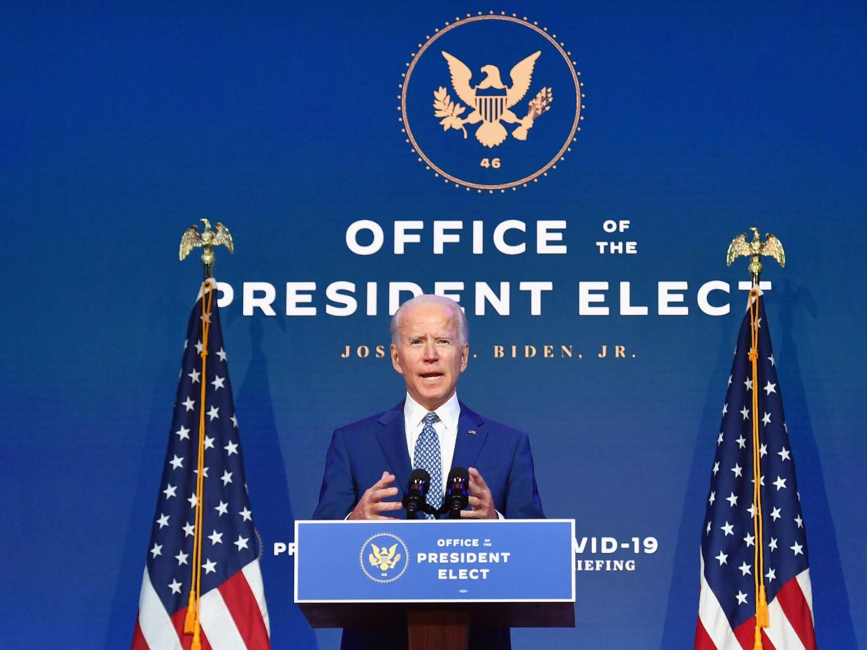 US president-elect, Joe Biden, speaking on Monday  (AFP via Getty Images)