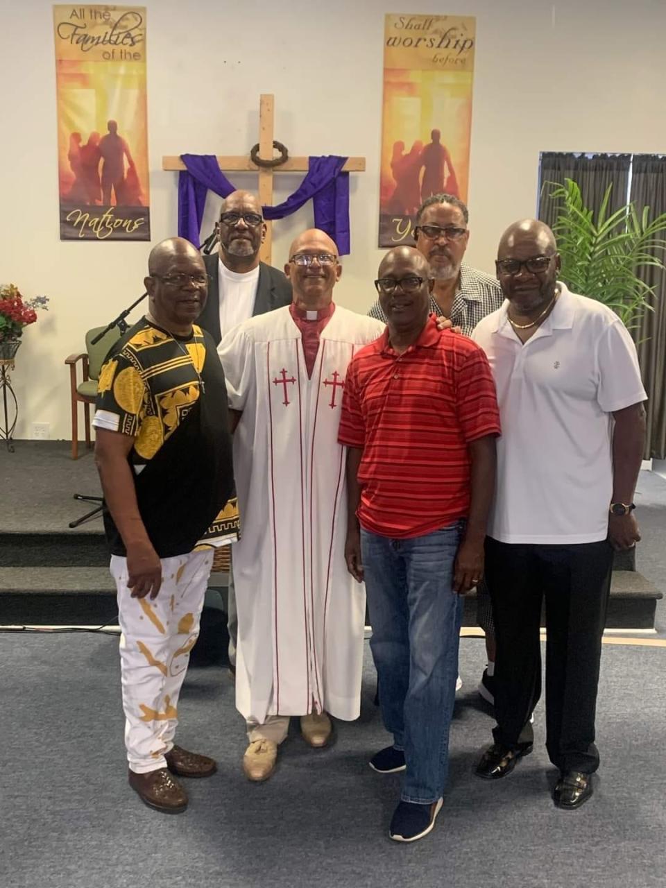 Drill team members as they looked during a recent reunion last fall in Winchester, Va. Pictured are, first row, left to right, Roger Cook, the Rev. Alvin Jerry Walker, Alexander "JP" Pugh Jr. and Anthony Kirkland; and back row, left to right, Lawrence "Bugga" Lindsay and Darryl Gibson. Cook, Walker and Pugh are all U.S. Army veterans.