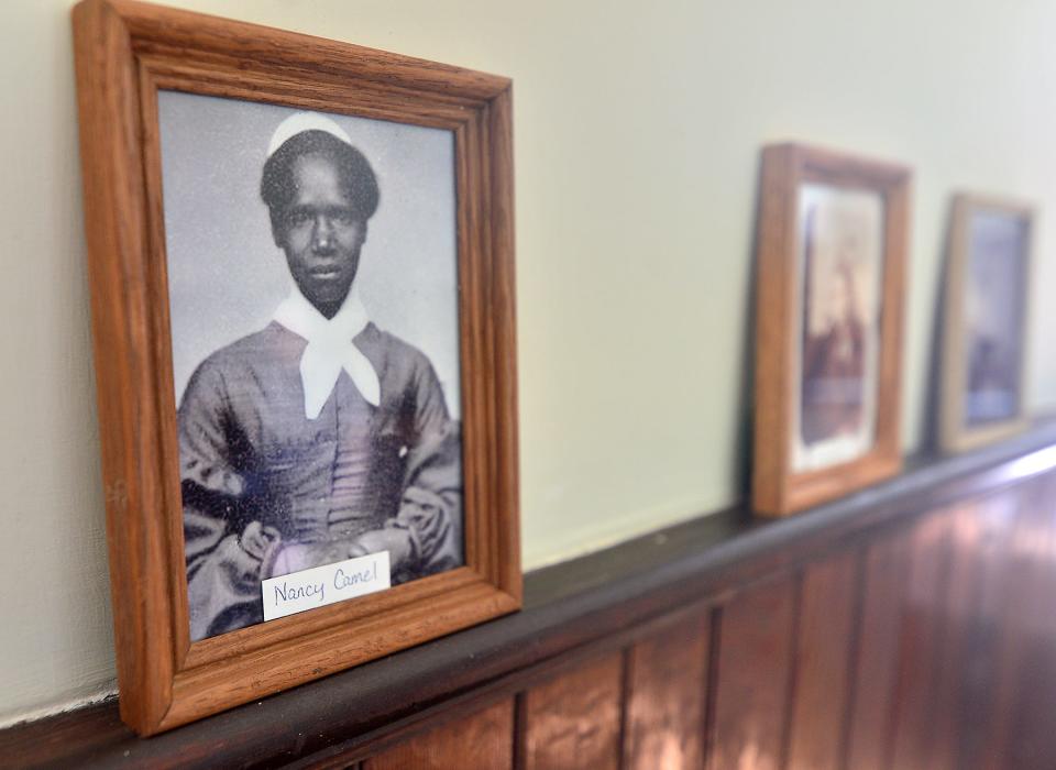 Tolson's Chapel member and freed slave Nancy Camel (last name spelled various ways) in a picture on display in the chapel in Sharpsburg. A dedication ceremony for the chapel's National Historic Landmark designation will be held June 11, 2022. A Bible that Camel donated to the chapel is becoming part of a revamped display at Antietam National Battlefield's museum once the visitors center rehabilitation is completed this fall.