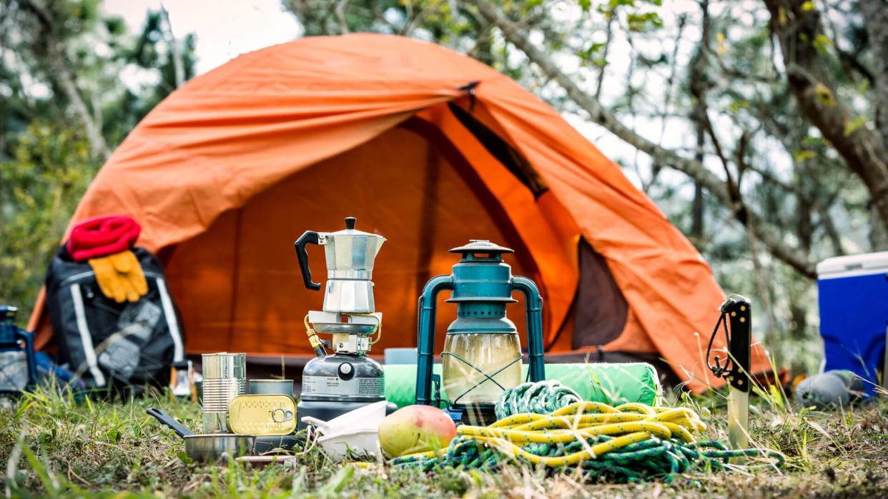 Equipment and accessories for mountain hiking in the wilderness.