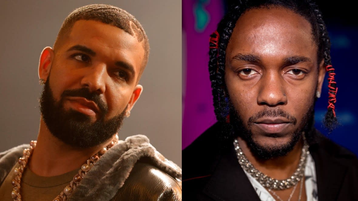 (L-R) Drake (Photo by Amy Sussman/Getty Images); Kendrick Lamar (Photo by Christopher Polk/Getty Images)