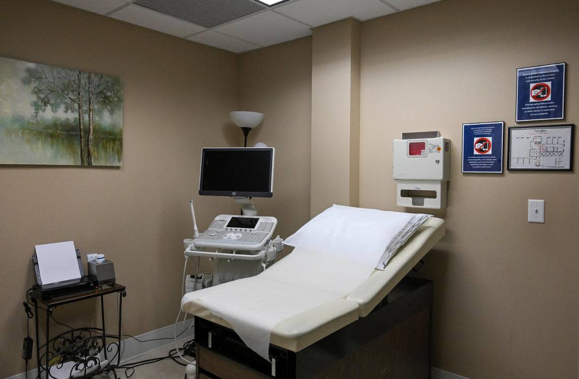 Advice & Aid Pregnancy Centers has two exam rooms, both equipped with an ultrasound machine. Some pregnancy centers only provide information or counseling, while others including Advice & Aid also provide limited obstetric ultrasounds. Anti-abortion proponents use sonograms to convince clients to carry to full term.