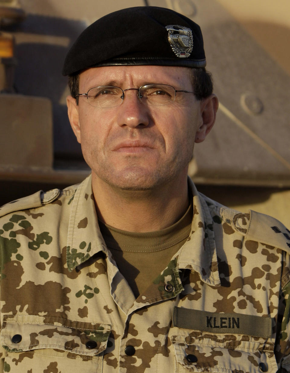 FILE - In this Sept. 6, 2009 file picture, German colonel Georg Klein is pictured at the German base in Kunduz, Afghanistan. The European Court of Human Rights on Tuesday rejected an Afghan man's case against German authorities' refusal to prosecute an officer who ordered the deadly bombing in 2009 of two fuel tankers in northern Afghanistan.(AP Photo/Anja Niedringhaus, File)