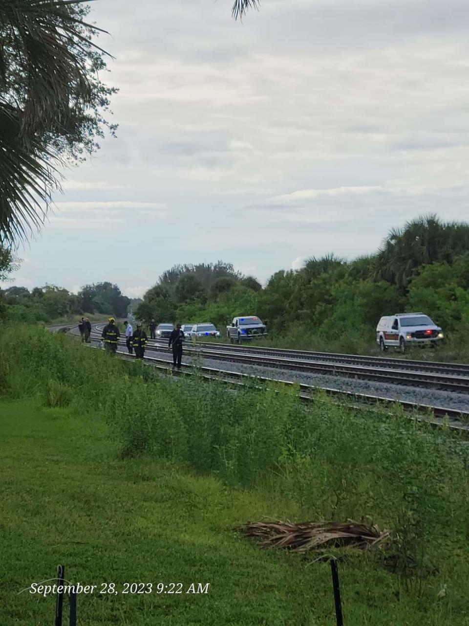 Investigators are in the 4400 block of South Indian River Drive, after the St. Lucie County Sheriff's Office said a northbound Brightline train fatally struck a person trespassing on the tracks just north of Midway Road, Sept. 28, 2023. Brightline started its high-speed service between West Palm Beach and Orlando six days ago.