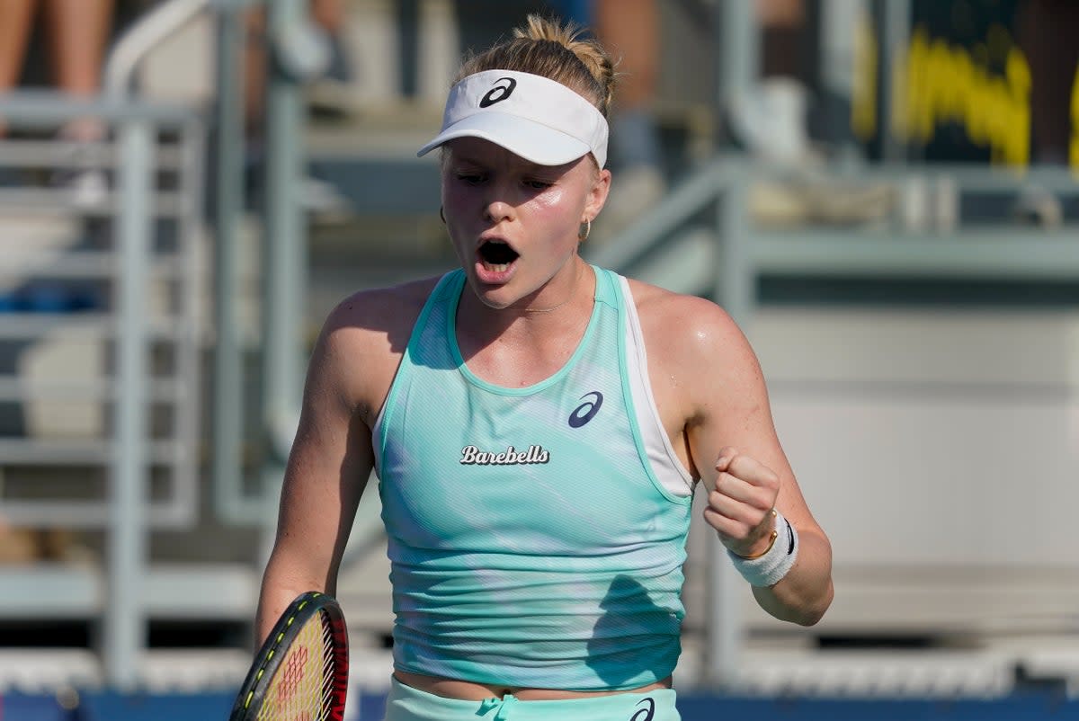 Harriet Dart celebrated during her victory over Daria Kasatkina (Mary Altaffer/AP) (AP)