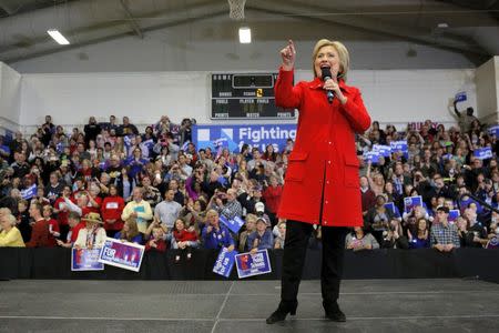 U.S. Democratic presidential candidate Hillary Clinton speaks during a "Get Out to Caucus" rally in Cedar Rapids, Iowa January 30, 2016. REUTERS/Brian Snyder