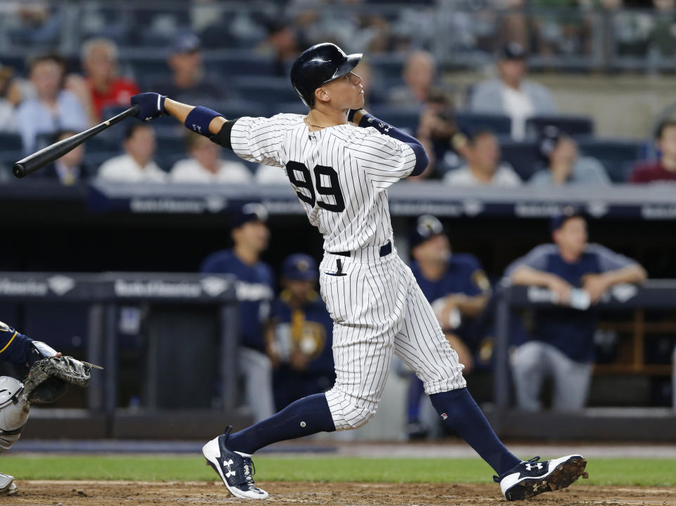 Yankees slugger Aaron Judge topped the list of MLB jersey sales for the second straight season. (AP)