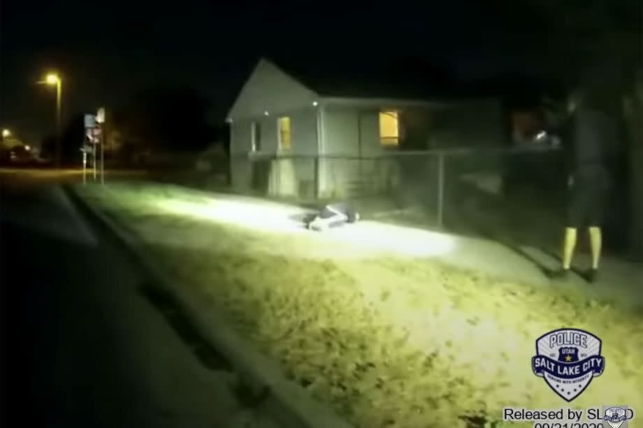 Linden Cameron, 13, lies on the ground after being shot by a Salt Lake police officer on Sept. 4, 2020. The officer was not legally justified in shooting the unarmed autistic boy, but the district attorney said Friday no charges will be filed against the officer. | Salt Lake police