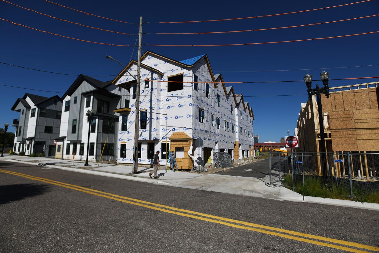 Construction continues on the new Johnson Commons at LaVilla townhouse complex on the site of the Historic LaVilla neighborhood Friday, April 12, 2024.