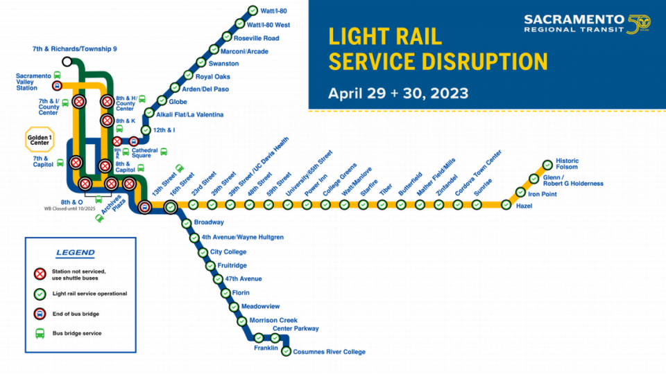 Schedule for weekend gold and blue line service disruptions.