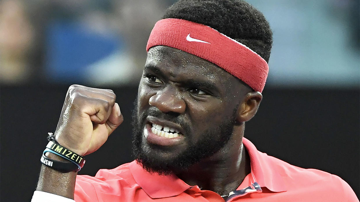 Francis Tiafoe celebrates a point.