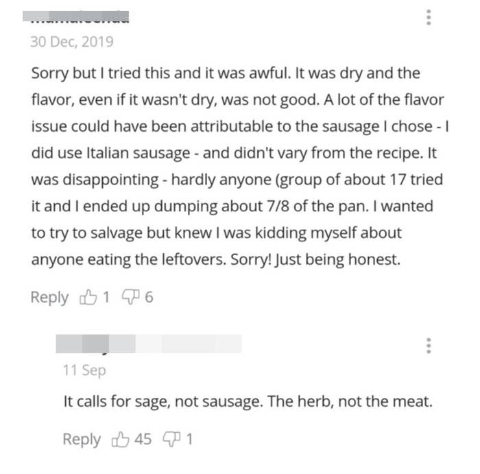 "It calls for sage, not sausage."