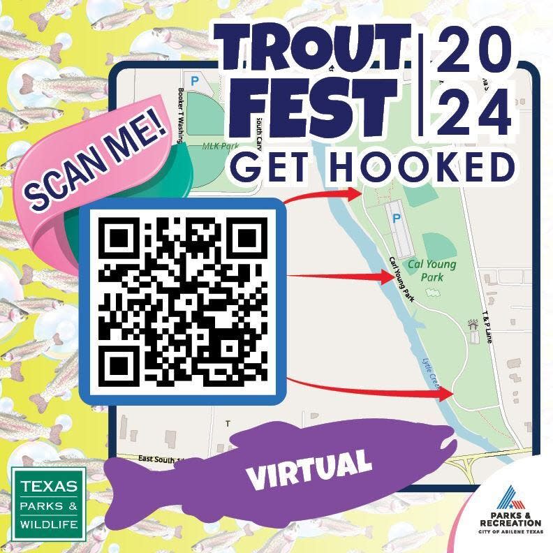 For a chance to win Abilene Parks & Recreation's Trout Fest 2024, scan the contest QR code and complete the required information. Catching a fish is not required to scan and complete the form. Trout Fest is Jan. 10-15, 2024.