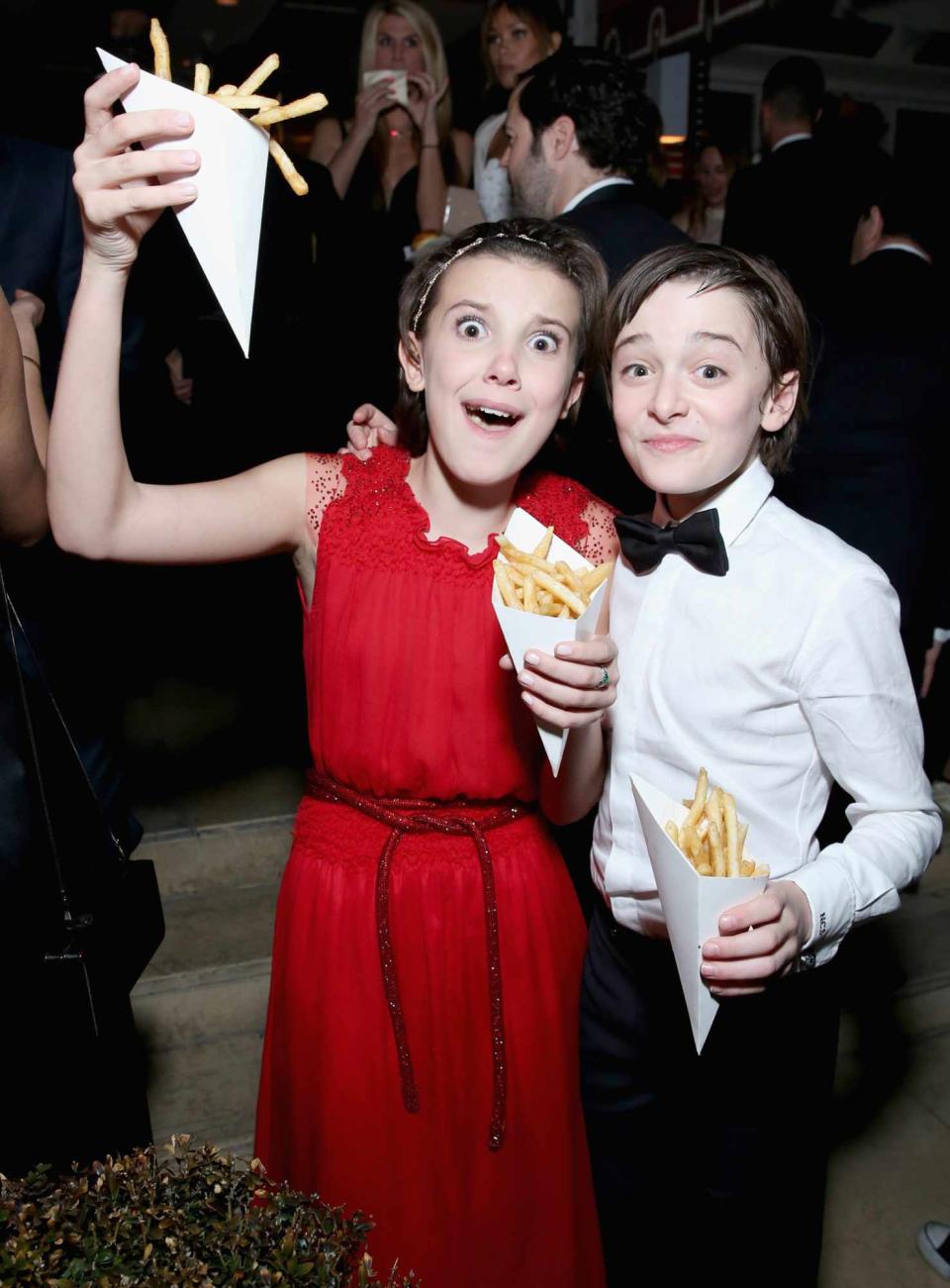 Millie Bobby Brown (L) and Noah Schnapp attend The Weinstein Company & Netflix's 2017 SAG After Party