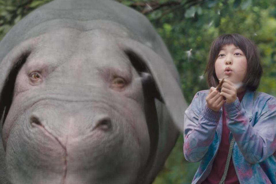 Mija (Ahn Seo-hyun) with her genetically modified pig-like animal in 'Okja'