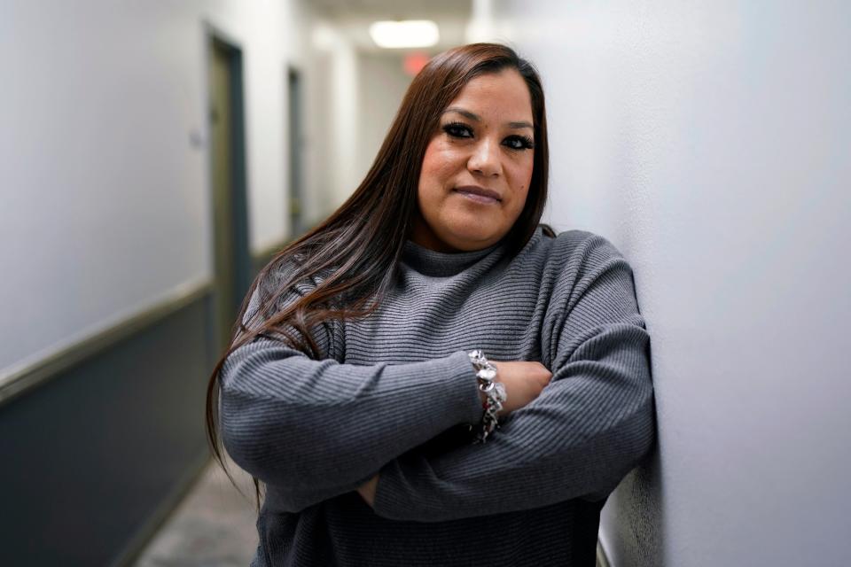 Sandra Torres, the mother of a girl who was one of 19 students and two teachers killed in the school shooting in Uvalde, Texas, poses for a photo at her attorney's office, Monday, Nov. 28, 2022, in San Antonio, where she filed a federal lawsuit against the school district, police, city and the maker of the gun used in the slaying.