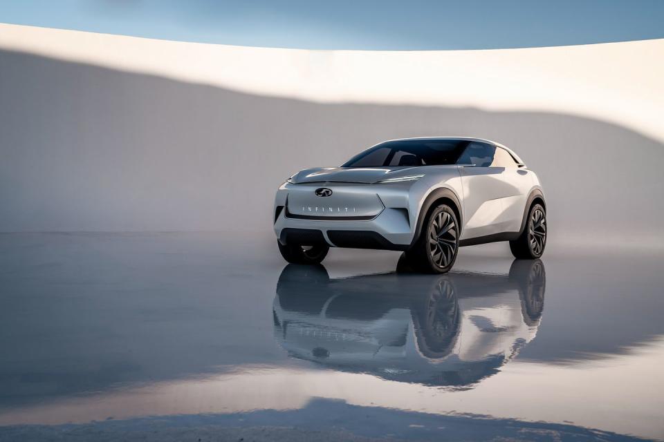 <p>he concept is 183.1 inches long, 64.2 inches tall, and rides on a 112.2-inch wheelbase, positioning it directly against other mid-size crossovers including <a rel="nofollow noopener" href="https://www.caranddriver.com/bmw/x3" target="_blank" data-ylk="slk:the BMW X3;elm:context_link;itc:0;sec:content-canvas" class="link ">the BMW X3</a>, <a rel="nofollow noopener" href="https://www.caranddriver.com/mercedes-benz/glc-class" target="_blank" data-ylk="slk:the Mercedes-Benz GLC;elm:context_link;itc:0;sec:content-canvas" class="link ">the Mercedes-Benz GLC</a>, and <a rel="nofollow noopener" href="https://www.caranddriver.com/infiniti/qx50" target="_blank" data-ylk="slk:Infiniti's own QX50;elm:context_link;itc:0;sec:content-canvas" class="link ">Infiniti's own QX50</a>. Making the brand's first EV a crossover is a smart move in our eyes; luxury competitors like Audi, Mercedes-Benz, and Jaguar have all recently released electric SUVs in the same general size class.</p>