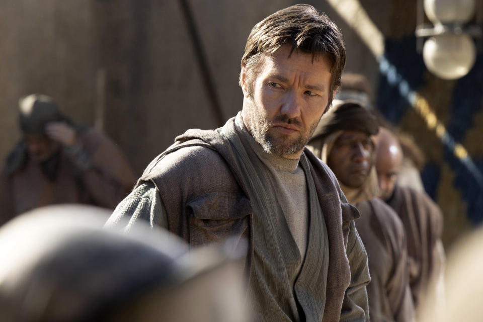 This image released by Disney+ shows Joel Edgerton in a scene from the series "Obi-Wan Kenobi,"premiering May 27. (Disney+ via AP)