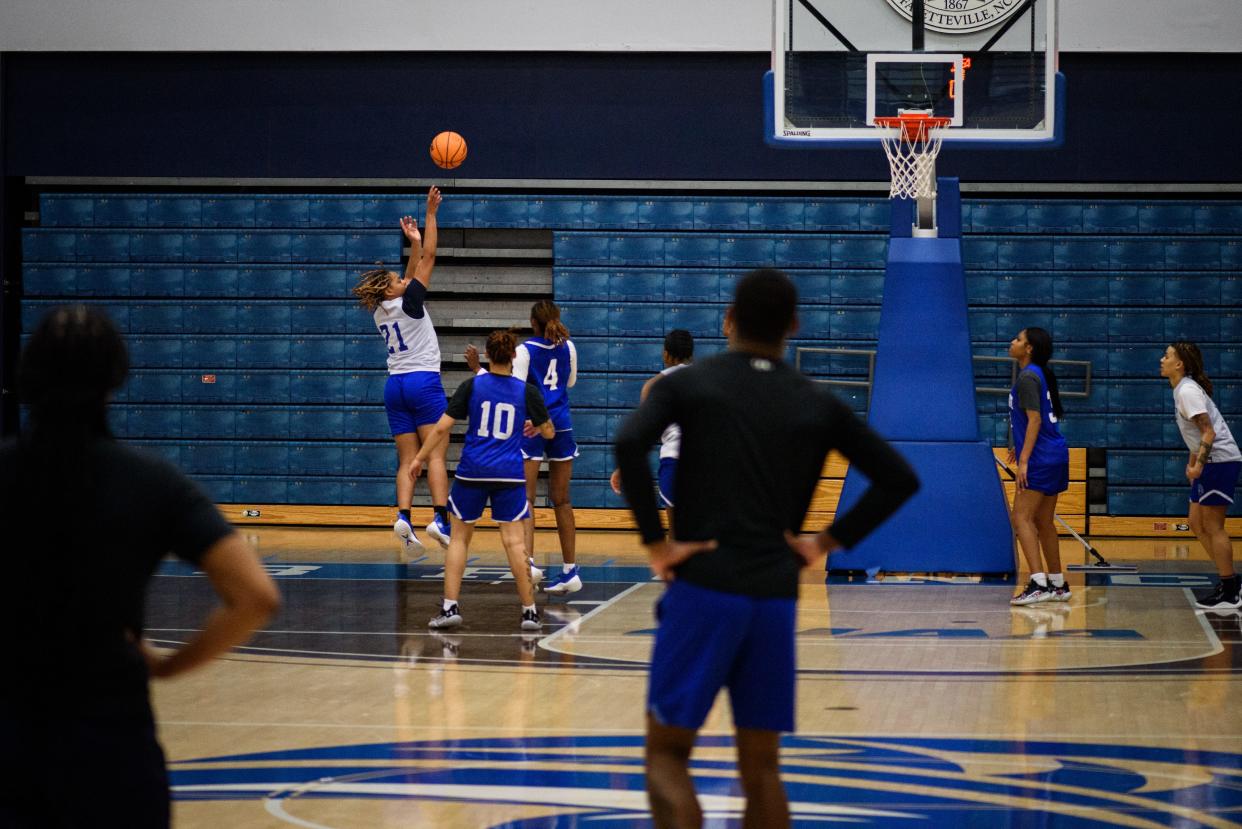 Fayetteville State’s women’s basketball team practices at Capel Arena on Tuesday, March 12, 2024.