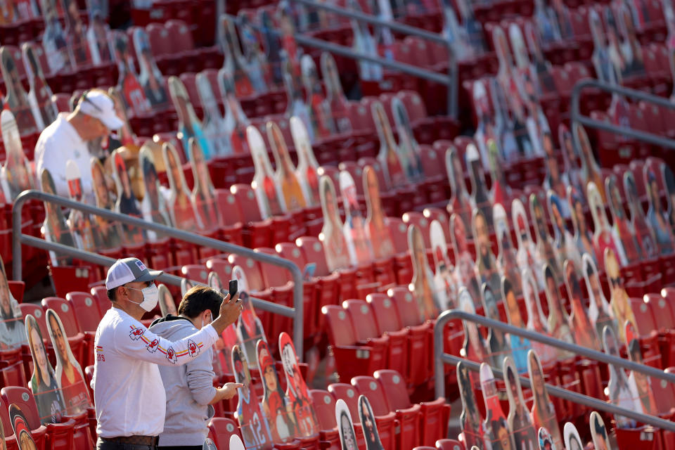 An attendee takes a photo before Super Bowl LV between the Tampa Bay Buccaneers and the Kansas City Chiefs at Raymond James Stadium on February 07, 2021 in Tampa, Florida. (Photo by Kevin C. Cox/Getty Images)