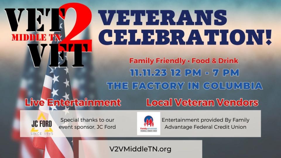 The Factory at Columbia will host a Veterans Day Celebration with Vet 2 Vet from noon to 7 p.m. Saturday, featuring music, food, artisan vendors and more.