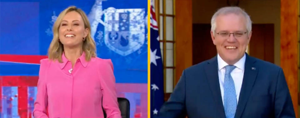 Today show host Allison Langdon makes a slip-up while interviewing Prime Minister Scott Morrison. Photo: Channel Nine.