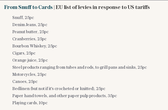 From Snuff to Cards | EU list of levies in response to US tariffs