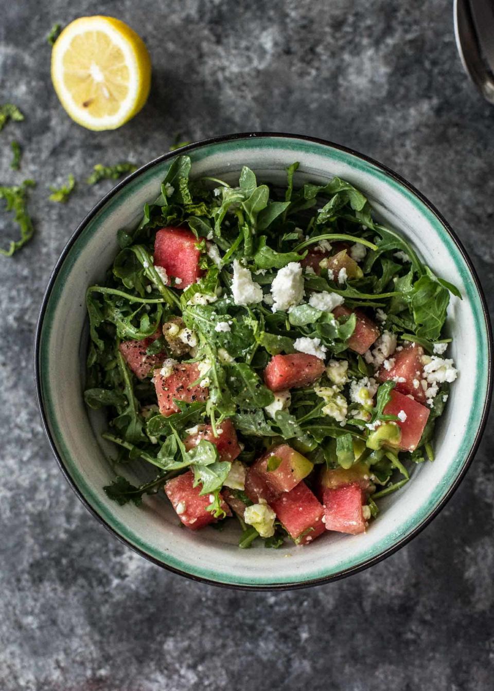 Watermelon, Feta, and Arugula Salad From Inquiring Chef