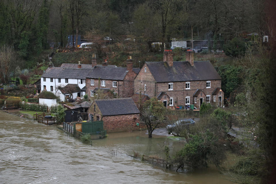 Houses in Jackfield near Ironbridge after flood water has started to recede. (Photo by Nick Potts/PA Images via Getty Images)