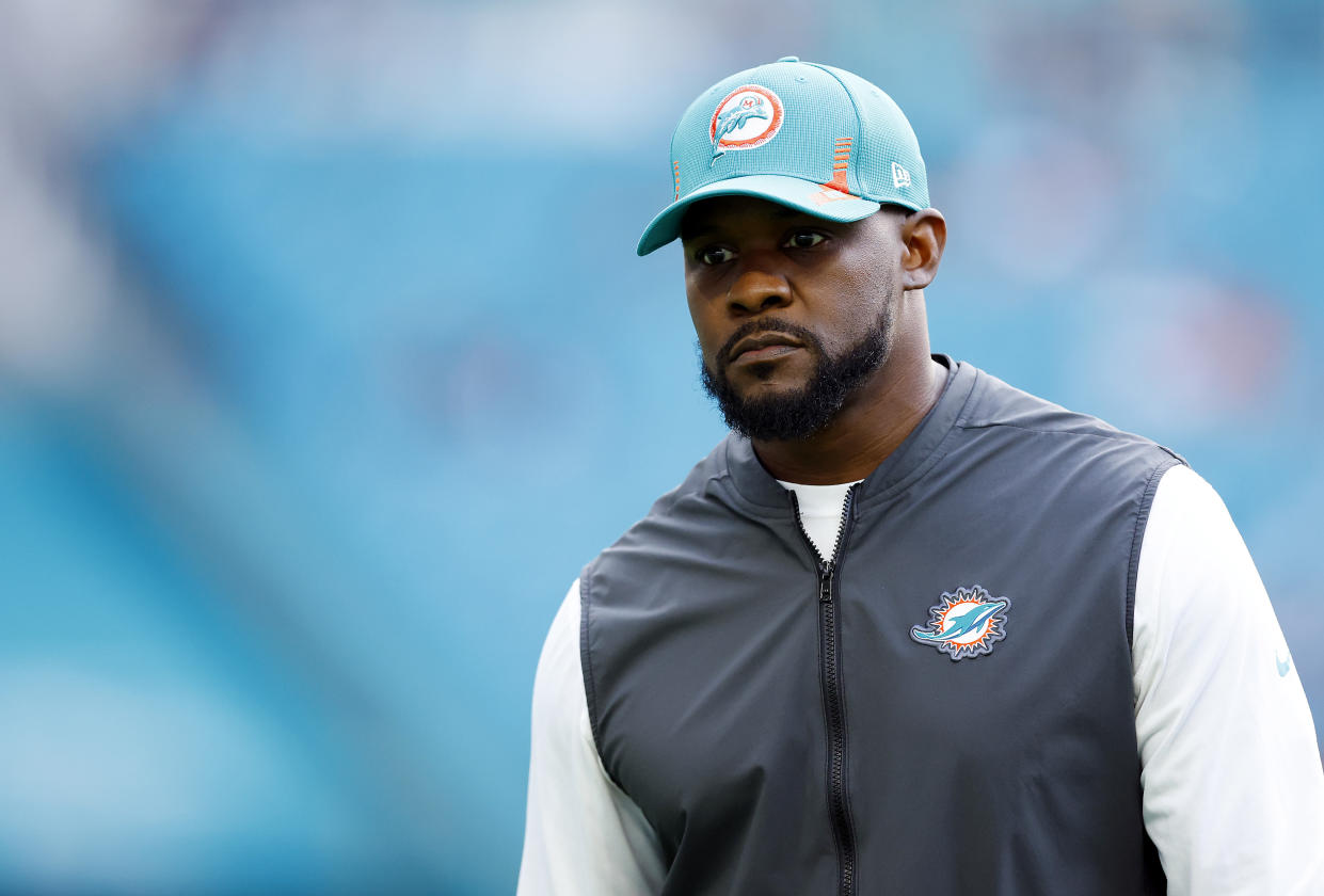Dolphins coach Brian Flores was fired after three seasons with the team. (Photo by Michael Reaves/Getty Images)