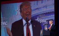 <p>President Donald Trump speaks at the Conservative Political Action Conference (CPAC) at National Harbor, Md., Feb. 23, 2018. (Photo: Kevin Lamarque/Reuters) </p>