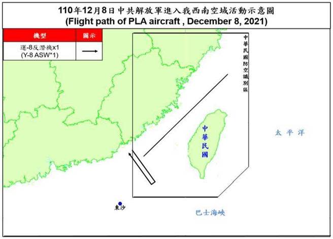 共機進我西南空域示意圖。空軍提供