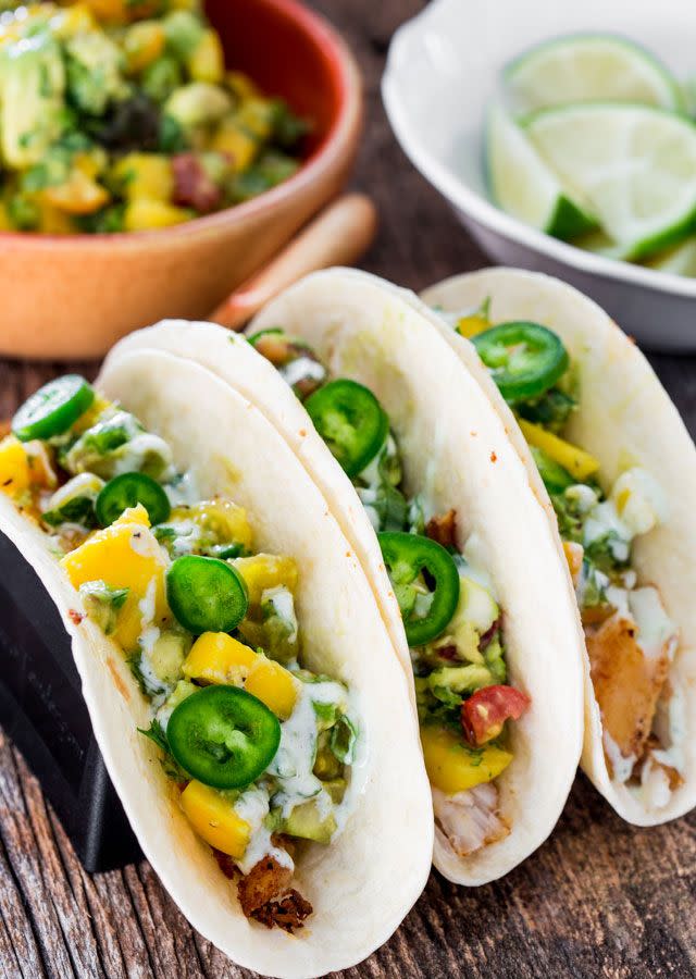 Blackened Fish Tacos with Mango and Avocado Salsa