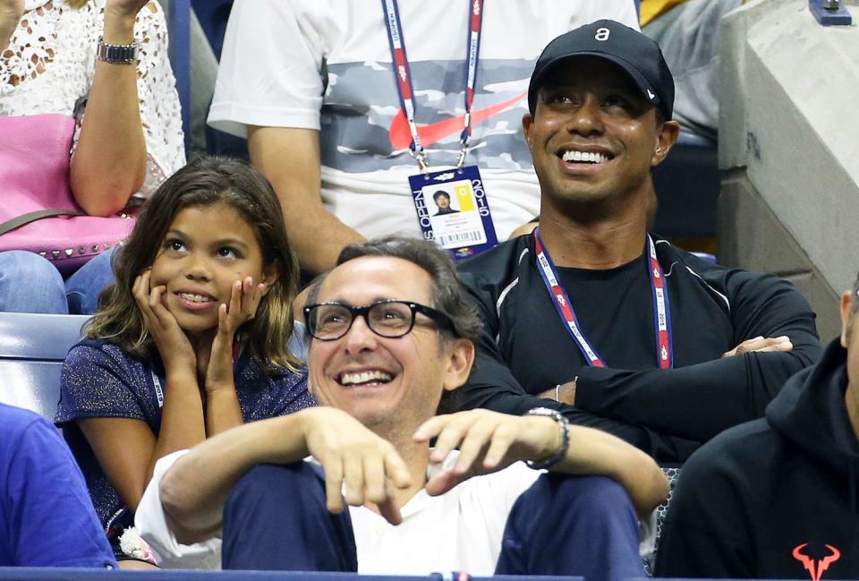 Tiger Woods and his daughter Sam Woods attend in Rafael Nadal's box his match against Fabio Fognini of Italy on day five of the 2015 US Open at USTA Billie Jean King National Tennis Center on September 4, 2015 in the Flushing neighborhood of the Queens borough of New York City