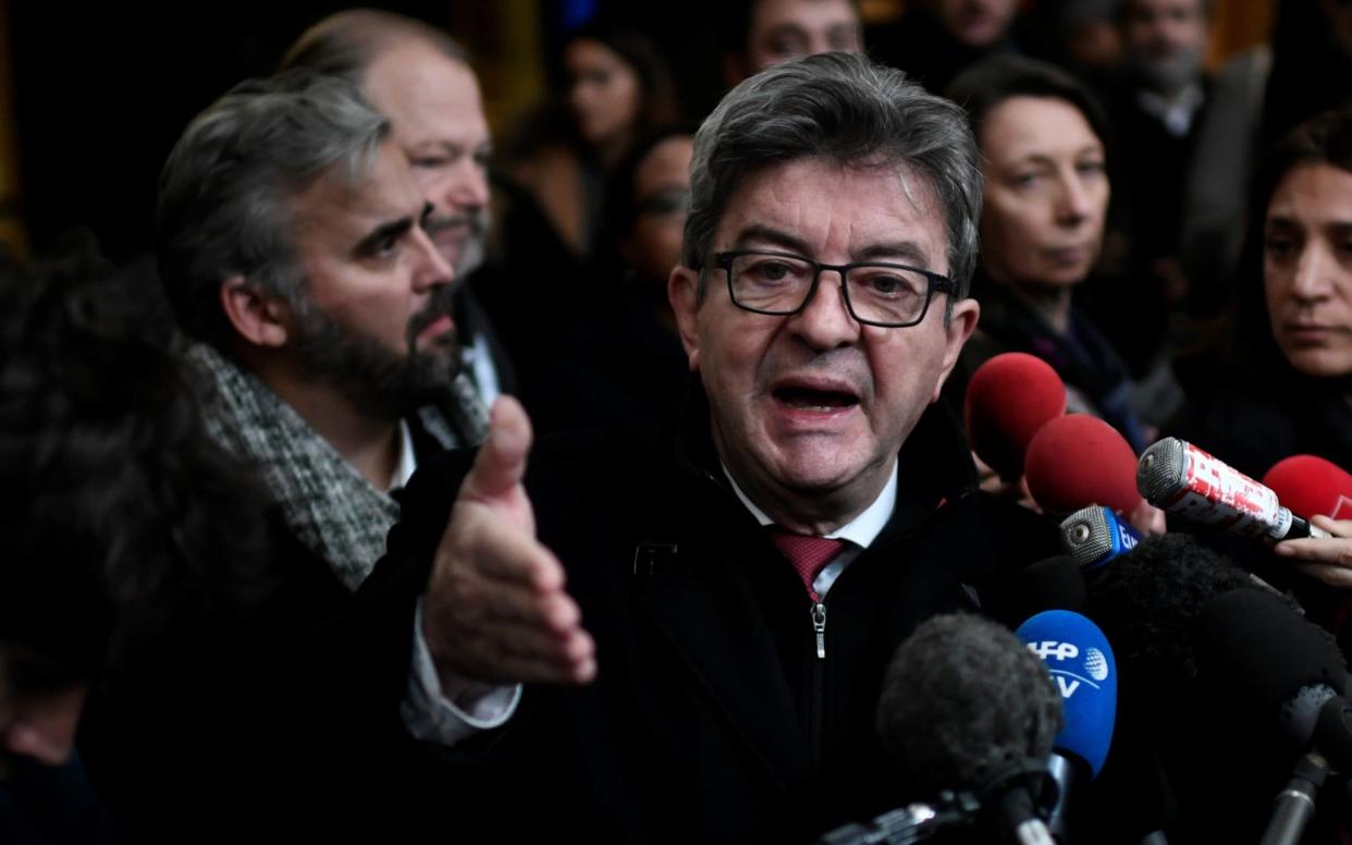 Leftist French leader Jean-Luc Melenchon said Jeremy Corbyn showed 'weakness' by apologising over anti-Semitism claims - AFP