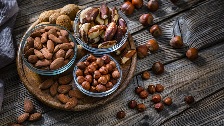 Assorted bowls of nuts